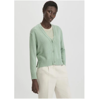 hessnatur Damen Strick Jacke Relaxed aus Bio-Baumwolle mit edlem Leinen - grün - Größe L