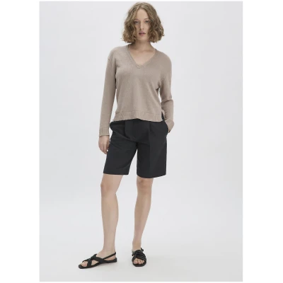 hessnatur Damen Strick Pullover Relaxed aus Bio-Baumwolle mit edlem Leinen - beige - Größe L