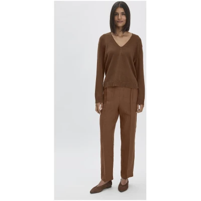 hessnatur Damen Strick Pullover Relaxed aus Bio-Baumwolle mit edlem Leinen - braun - Größe L