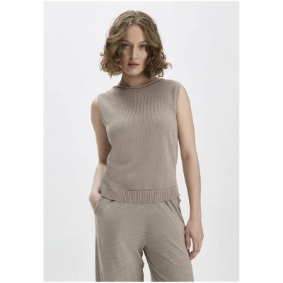 hessnatur Damen Strick Top Regular aus Leinen mit reiner Bio-Baumwolle - beige - Größe L