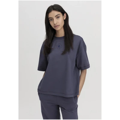 hessnatur Damen T-Shirt Cropped Oversize aus Bio-Baumwolle mit Kapok - lila - Größe 34