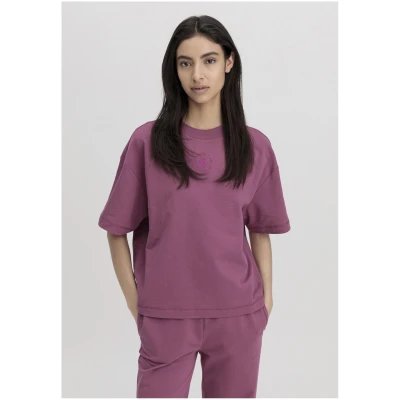 hessnatur Damen T-Shirt Cropped Oversize aus Bio-Baumwolle mit Kapok - lila - Größe 36