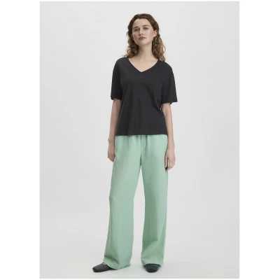 hessnatur Damen T-Shirt Oversize aus Leinen mit reiner Bio-Baumwolle - schwarz - Größe 34