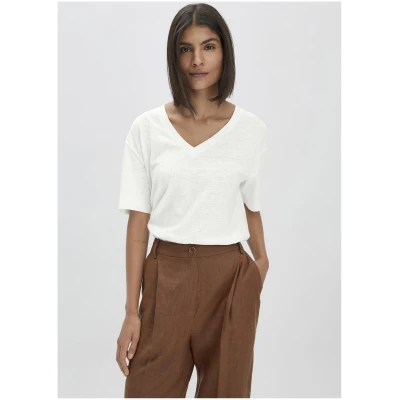 hessnatur Damen T-Shirt Oversize aus Leinen mit reiner Bio-Baumwolle - weiß - Größe 34