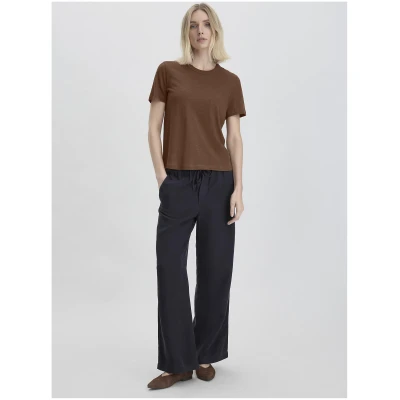 hessnatur Damen T-Shirt Relaxed aus Leinen und Bio-Baumwolle - braun - Größe 34