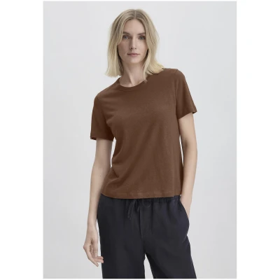 hessnatur Damen T-Shirt Relaxed aus Leinen und Bio-Baumwolle - braun - Größe 34