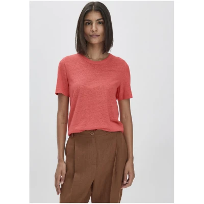 hessnatur Damen T-Shirt Relaxed aus Leinen und Bio-Baumwolle - rot - Größe 34