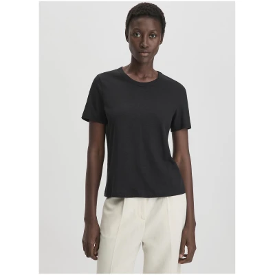 hessnatur Damen T-Shirt Relaxed aus Leinen und Bio-Baumwolle - schwarz - Größe 34