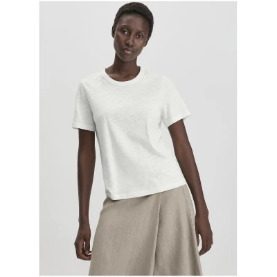 hessnatur Damen T-Shirt Relaxed aus Leinen und Bio-Baumwolle - weiß - Größe 34