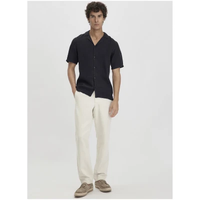 hessnatur Herren Resort Hemd Kurzarm Regular aus Leinen - blau - Größe L (41/42)