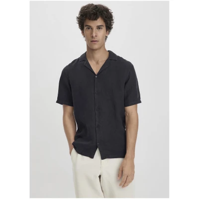 hessnatur Herren Resort Hemd Kurzarm Regular aus Leinen - blau - Größe L (41/42)