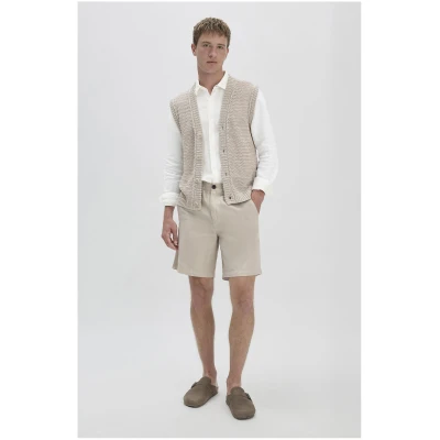 hessnatur Herren Shorts Relaxed aus Bio-Baumwolle mit Leinen - beige - Größe 30