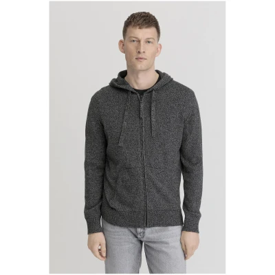 hessnatur Herren Strickjacke Kapuze Regular aus Bio-Baumwolle mit Bio-Merinowolle - grau - Größe 48