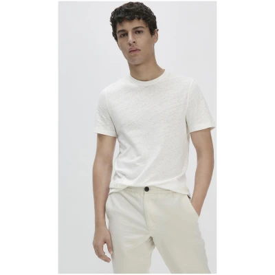 hessnatur Herren T-Shirt Regular aus Bio-Baumwolle und Leinen - weiß - Größe 46