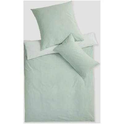 hessnatur Perkal Wende-Bettwäsche-Set PIET aus Bio-Baumwolle - grün - Größe 135x200 / 40x80 cm