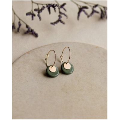 lille mus Creolen 'Plättchen' aus Porzellan und 925 Silber / vergoldet