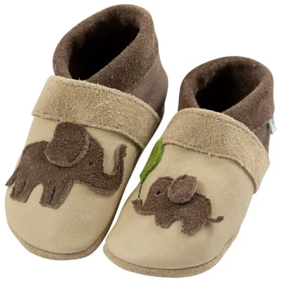 Baby und Kinder Lederpuschen Krabbelschuhe Elefant walnuss/hippo Gr.18/19