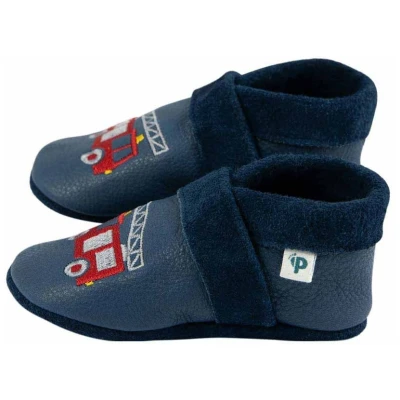 Baby und Kinder Lederpuschen Krabbelschuhe Feuerwehr blau Gr.18/19