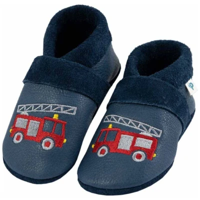 Baby und Kinder Lederpuschen Krabbelschuhe Feuerwehr blau Gr.18/19