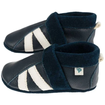 Baby und Kinder Lederpuschen Krabbelschuhe Streifen Beluga blau Gr.18/19