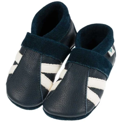 Baby und Kinder Lederpuschen Krabbelschuhe Streifen Beluga blau Gr.18/19