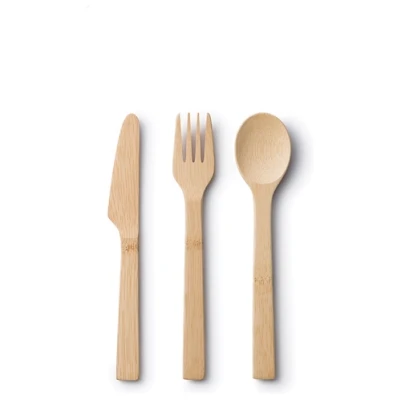 Bambus Besteck Set aus Messer, Gabel und Löffel 18,5cm Länge