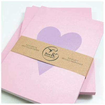 Bow & Hummingbird Notizblock Herz Rosa/Lila aus Recyclingpapier