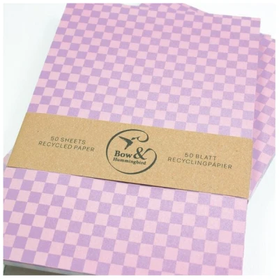 Bow & Hummingbird Notizblock Karo Rosa/Lila aus Recyclingpapier