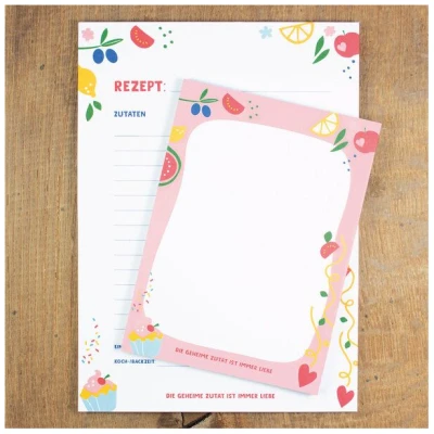 Bow & Hummingbird Notizblock-Set "Die geheime Zutat ist immer Liebe" - Für Rezepte & Notizen mit Herz