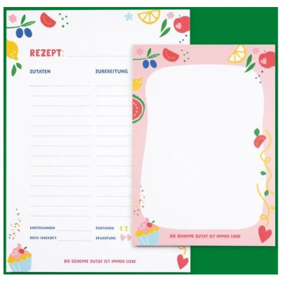 Bow & Hummingbird Notizblock-Set "Die geheime Zutat ist immer Liebe" - Für Rezepte & Notizen mit Herz
