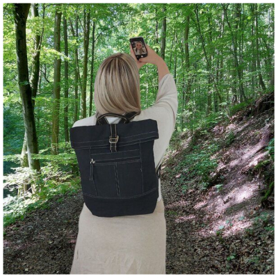 Domelo Rucksack. Dunkelblaue wasserabweisende Unisex Backpack, gewachste Canvas Ranzen