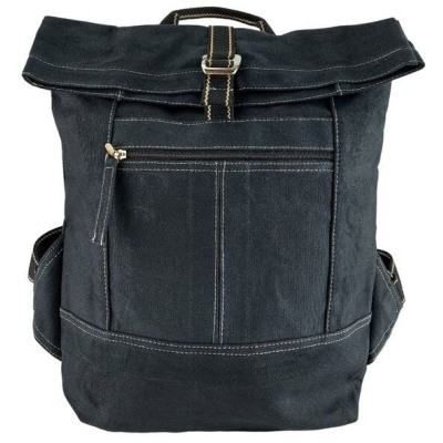 Domelo Rucksack. Dunkelblaue wasserabweisende Unisex Backpack, gewachste Canvas Ranzen