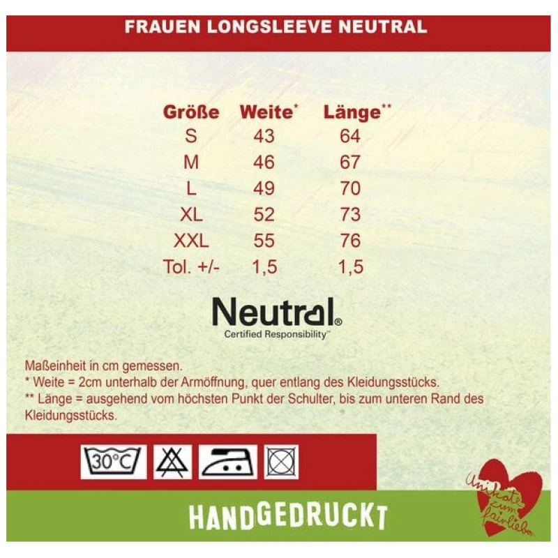 HANDGEDRUCKT "Lange Reise" Frauen Longsleeve aus reiner Biobaumwolle (kbA)