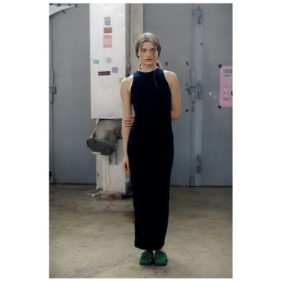 IVA RYCH Maxikleid mit Drapierung aus Wolle I Deadstock