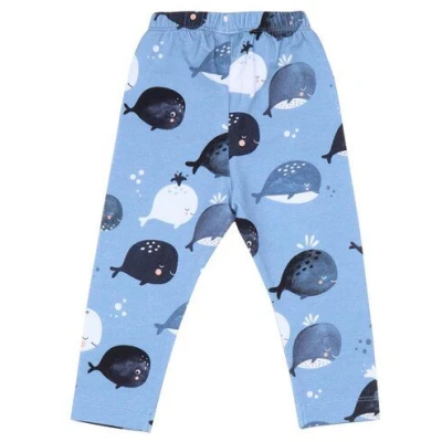 Leggings Baby Blau Bio-Baumwolle Walkiddy - Nachhaltig, GOTS-zertifiziert, umweltfreundlich, elastisch, tierfreundlich, niedliches Wal-Design, hoher Tragekomfort.
