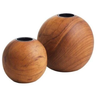 Originalhome Kerzenständer aus recyceltem Teakholz, Ball, M