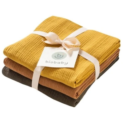 People Wear Organic Biobaby Mulltuch 3er-Pack, 100% Bio-Baumwolle, 65x65cm,4 Farbvarianten