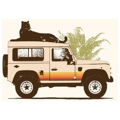 Photocircle Poster / Leinwandbild - Schwarzer Panter auf einem Jeep