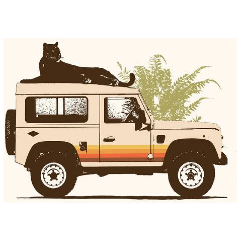 Photocircle Poster / Leinwandbild - Schwarzer Panter auf einem Jeep