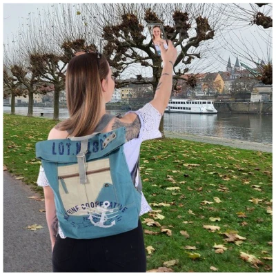 Sunsa Rucksack Canvas Backpack. Vegane Cityrucksack mit Maritim- Motiv