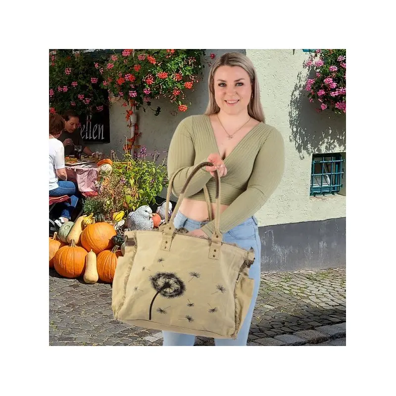 Sunsa Vintage Tasche XXL Handtasche Beige Shopper Canvas Weekender Bag Badetasche
