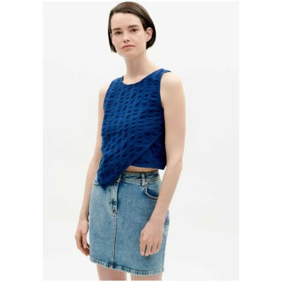 Top Eda Seersucker Blau