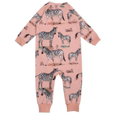 Walkiddy Zebra Family - Nachhaltiger Rosa Langarm-Strampler, Allergikerfreundlich - GOTS zertifiziert