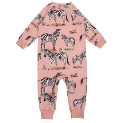 Walkiddy Zebra Family - Nachhaltiger Rosa Langarm-Strampler, Allergikerfreundlich - GOTS zertifiziert