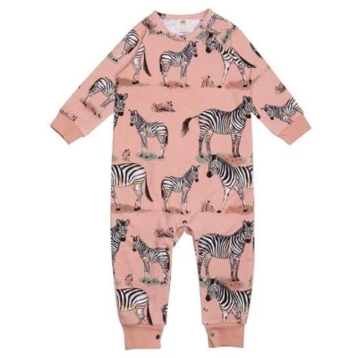Walkiddy Zebra Family - Nachhaltiger Rosa Langarm-Strampler, Allergikerfreundlich - GOTS zertifiziert