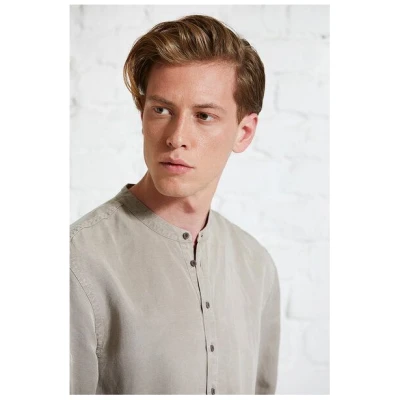 Wunderwerk Herrenhemd ohne Kragen aus Lyocell (TENCEL) & Leinen
