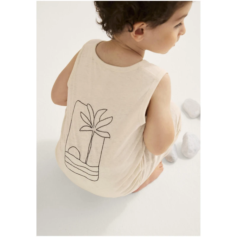 hessnatur Baby Strampler Regular aus Bio-Baumwolle mit Leinen - natur - Größe 62/68