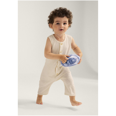 hessnatur Baby Strampler Regular aus Bio-Baumwolle mit Leinen - natur - Größe 62/68
