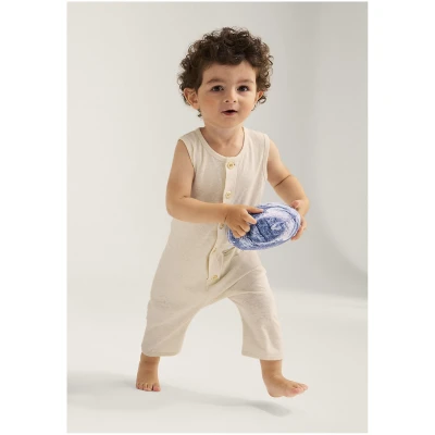hessnatur Baby Strampler Regular aus Bio-Baumwolle mit Leinen - natur - Größe 62/68