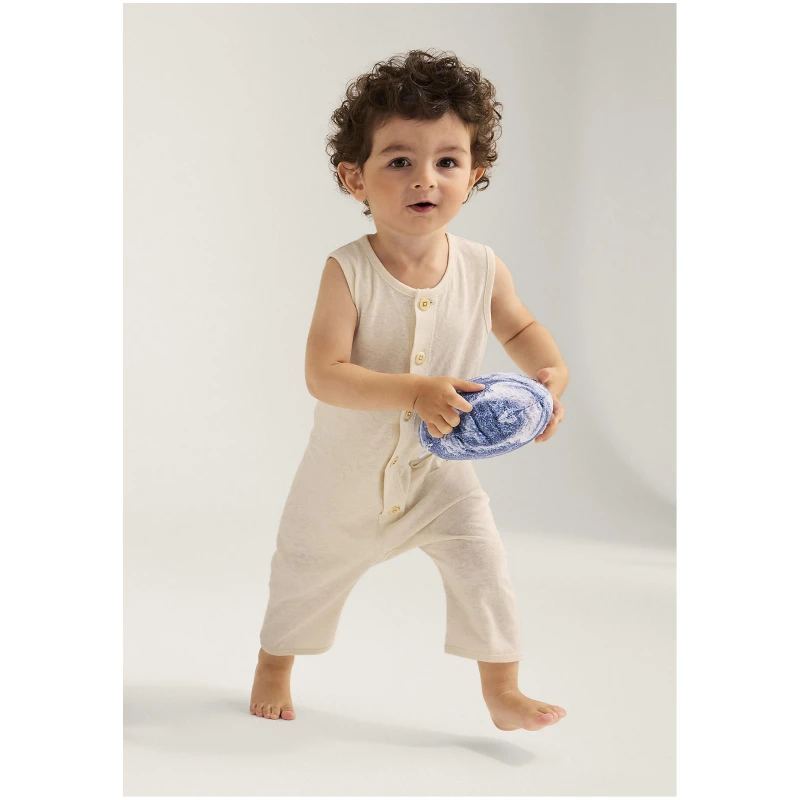 hessnatur Baby Strampler Regular aus Bio-Baumwolle mit Leinen - natur - Größe 62/68